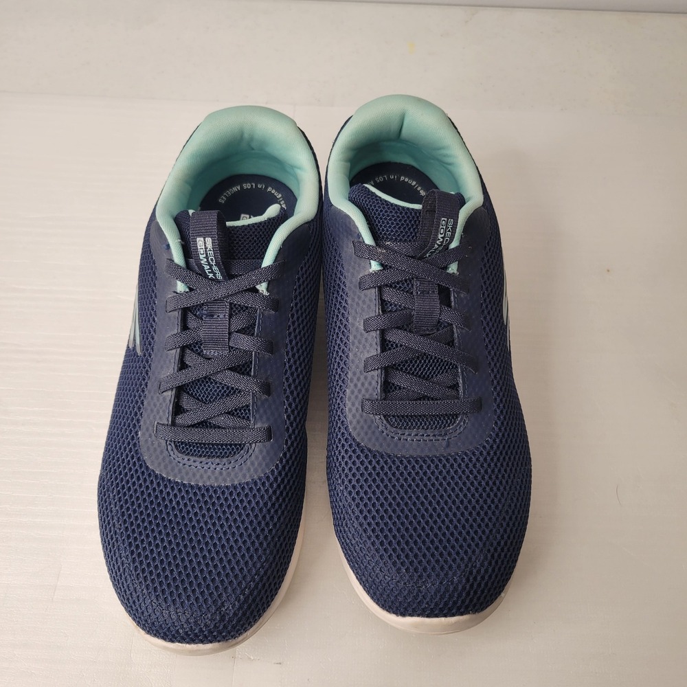 Skechers GoWalk Joy Women 8 Navy Blue Aqua Mesh Walking Shoes 15601